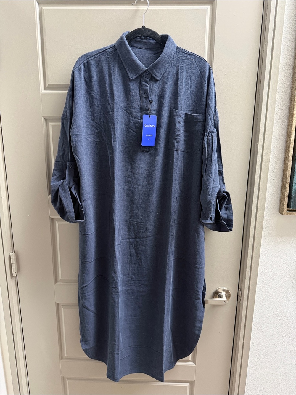 Women's Navy Maxi Shirt Dress with Collar
